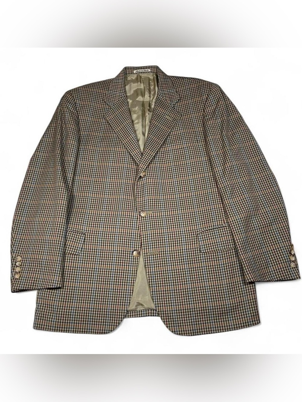 Faconnable Made In Italy Wool Brown Plaid 3 Button Blazer Men’s M/44R Sport Coat